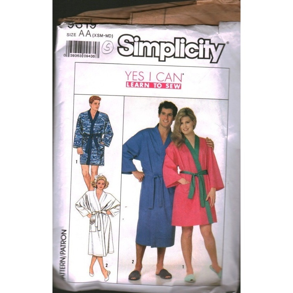 Simplicity 9319 Kimono Robe Sewing Pattern Mens Misses Teens Size S 1989